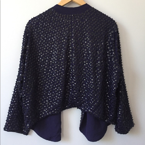 H&M Blue Sequin Open Front Cardigan Size 6. - Picture 2 of 8